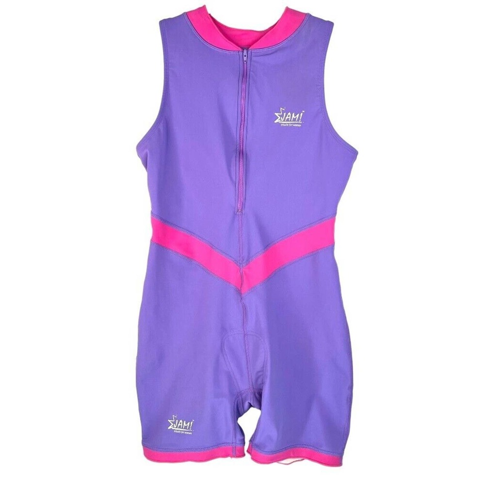 Jam! Triathlon TRISUIT Womens Size Large Purple Pink 1/2 Zip Rowing Sleeveless